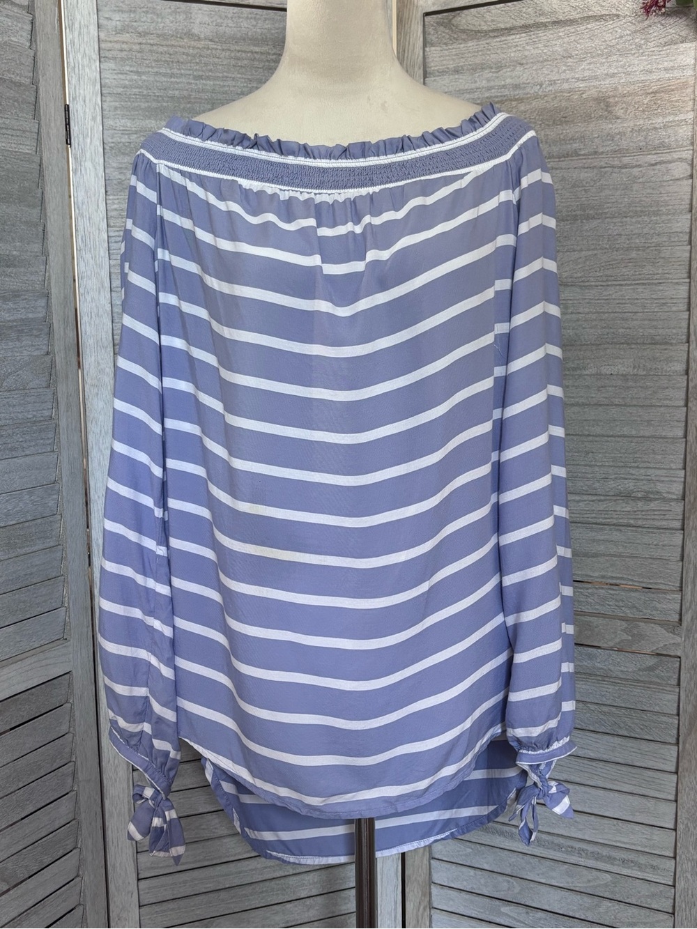 NWT BeachLunchLounge Coastal Chic Blue & White Striped OffShoulder Blouse SZ LG